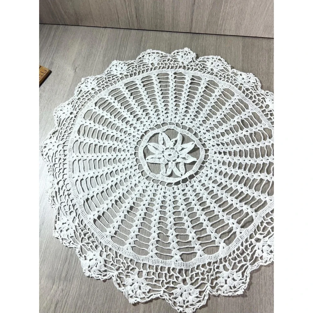 Four vintage handmade doilies crochet lace round colorful